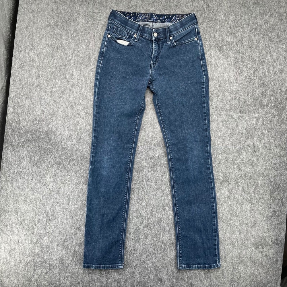 Levis 524 Skinny Jeans Womens 4M 27x32 Dark Wash Paisley Waistband Flap Pocket